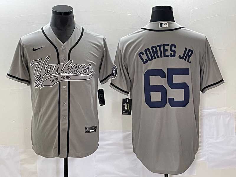 Men%27s New York Yankees #65 Nestor Cortes Jr Grey With Patch Cool Base Stitched Baseball Jersey->new york yankees->MLB Jersey